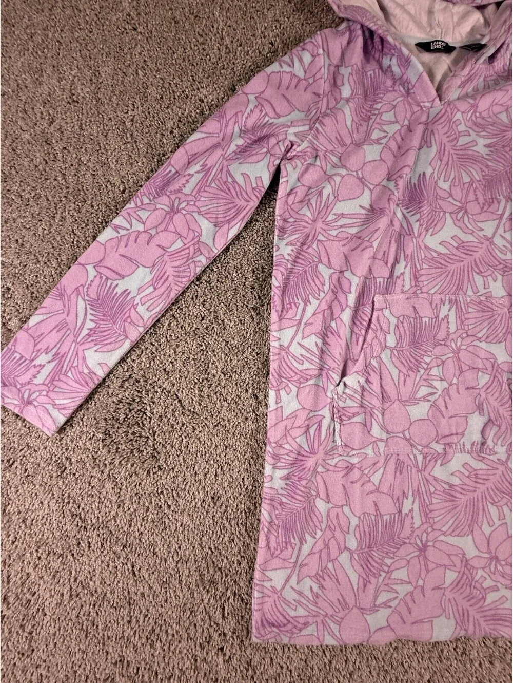 NWOT Lands’ End Girls Cover Up Swimwear Size XL 14-16 Purple Floral Hooded